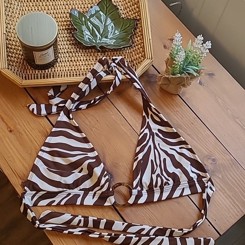 Brown And Cream Animal Print Bikini Top